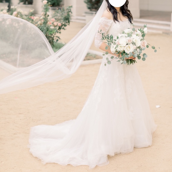 La Sposa Off-Shoulder Lace Wedding Dress - Picture 1 of 7